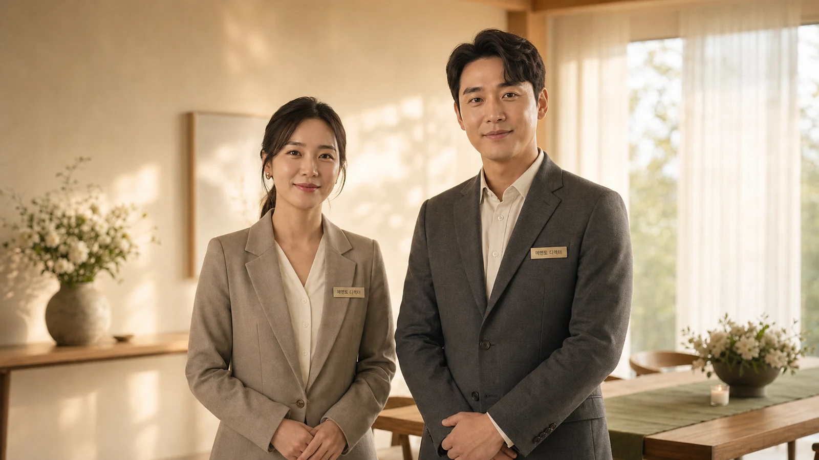 따뜻한 공간에서 추모 모임을 준비하는 메멘토 디렉터 두 사람