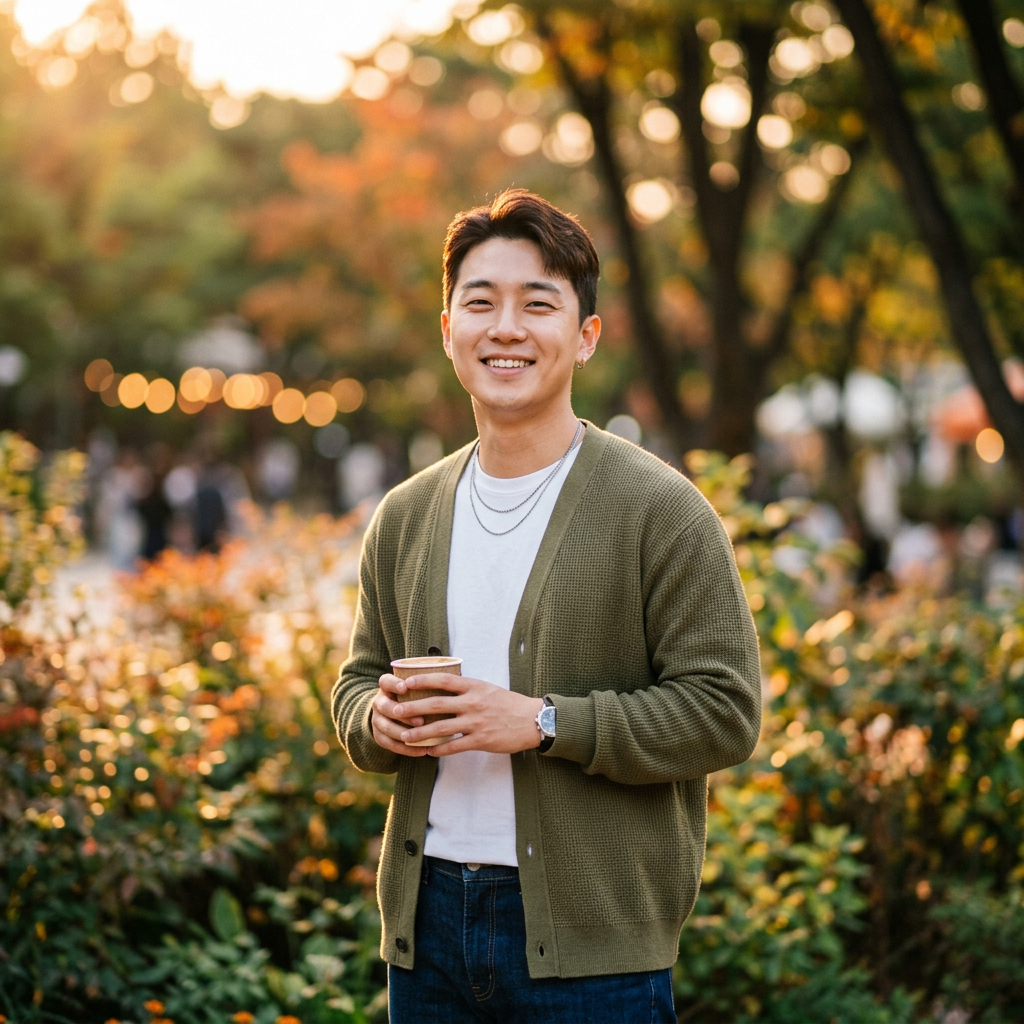 빛의 초상 템플릿의 액자 안에 배치된 젊은 남성의 사진