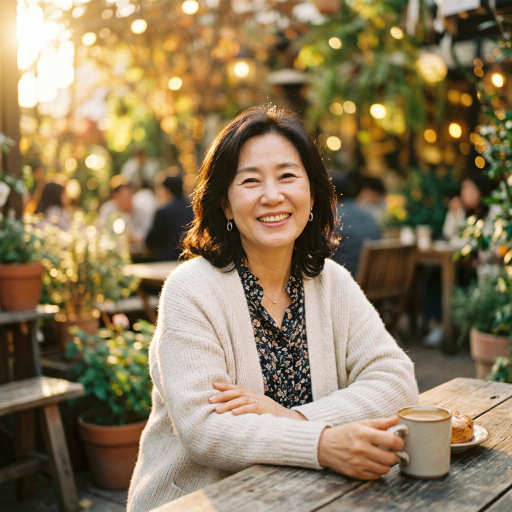 연등의 마음 템플릿의 액자 안에 배치된 중년 여성의 사진